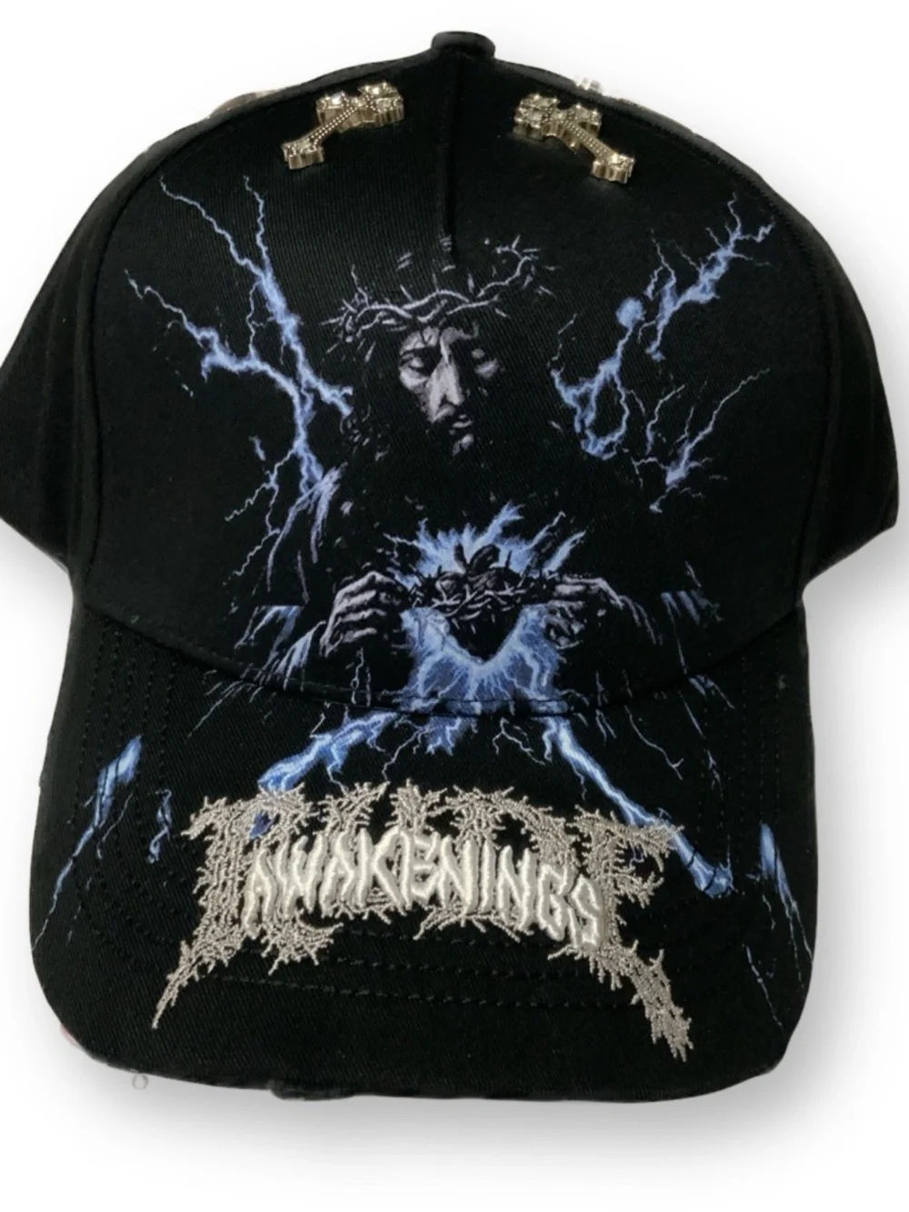 Rude Awakening Black Men's Hat Blue Jesus Graphic Embroidered Thunder Streetwear